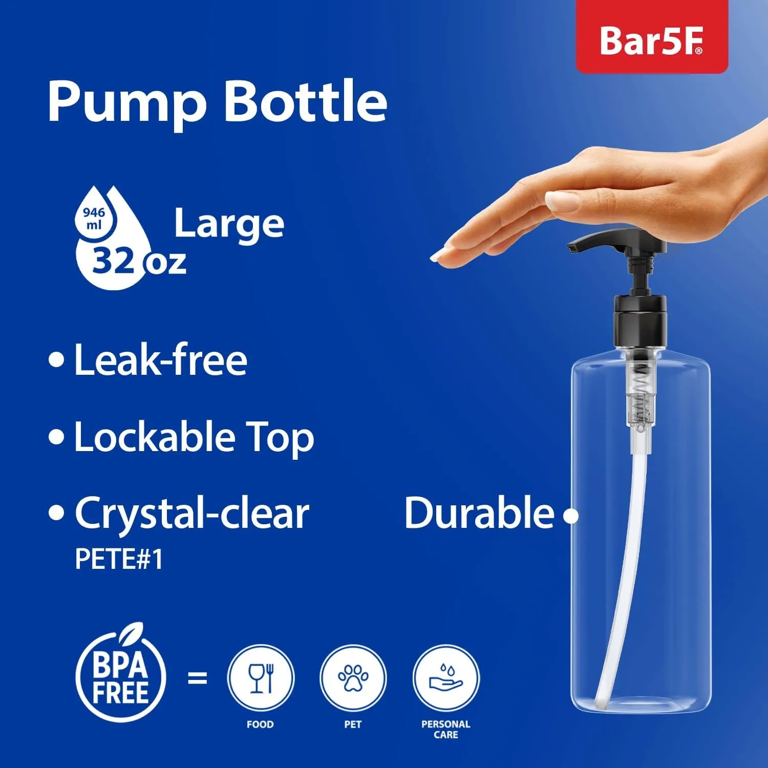 Empty Shampoo Bottles with Pumps (2-Pack 32Oz/1Liter/Large) Bpa-Free PETE1 Plastic Bottle Crystal-Clear