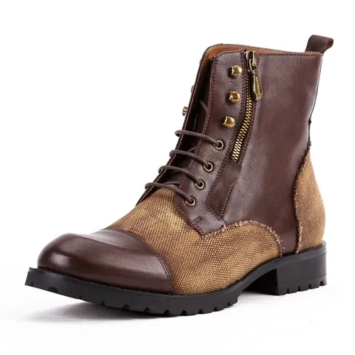 Genuine Leather Man High-Top Riding  Platform Shoes Round Toe Men's Handmade Military Ankle Boots