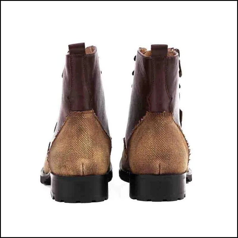 Genuine Leather Man High-Top Riding  Platform Shoes Round Toe Men's Handmade Military Ankle Boots