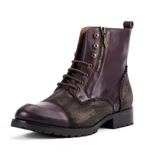 Genuine Leather Man High-Top Riding  Platform Shoes Round Toe Men's Handmade Military Ankle Boots