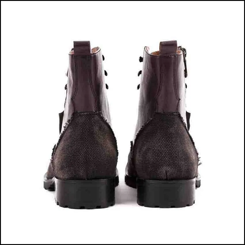 Genuine Leather Man High-Top Riding  Platform Shoes Round Toe Men's Handmade Military Ankle Boots