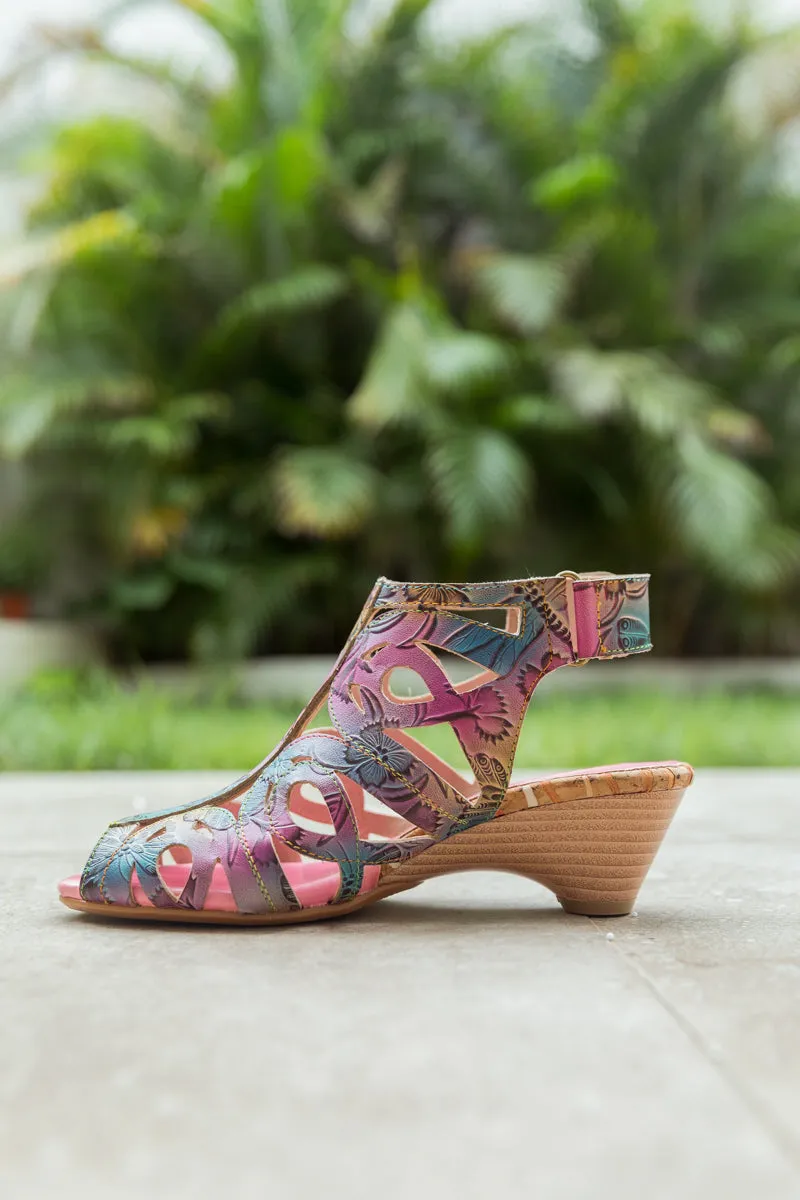 Genuine Leather Swirl Cut-Out Sandal