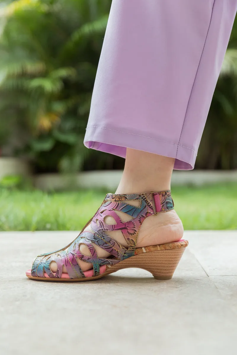 Genuine Leather Swirl Cut-Out Sandal
