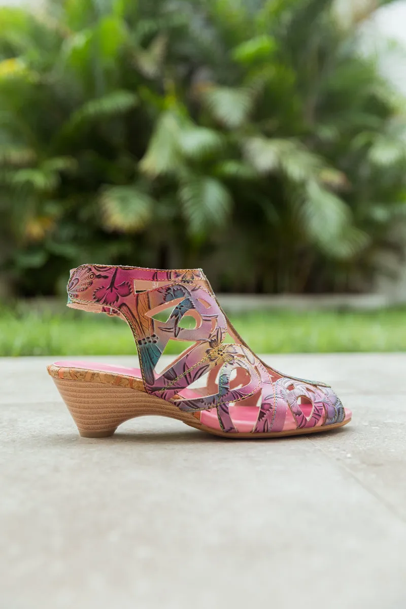 Genuine Leather Swirl Cut-Out Sandal