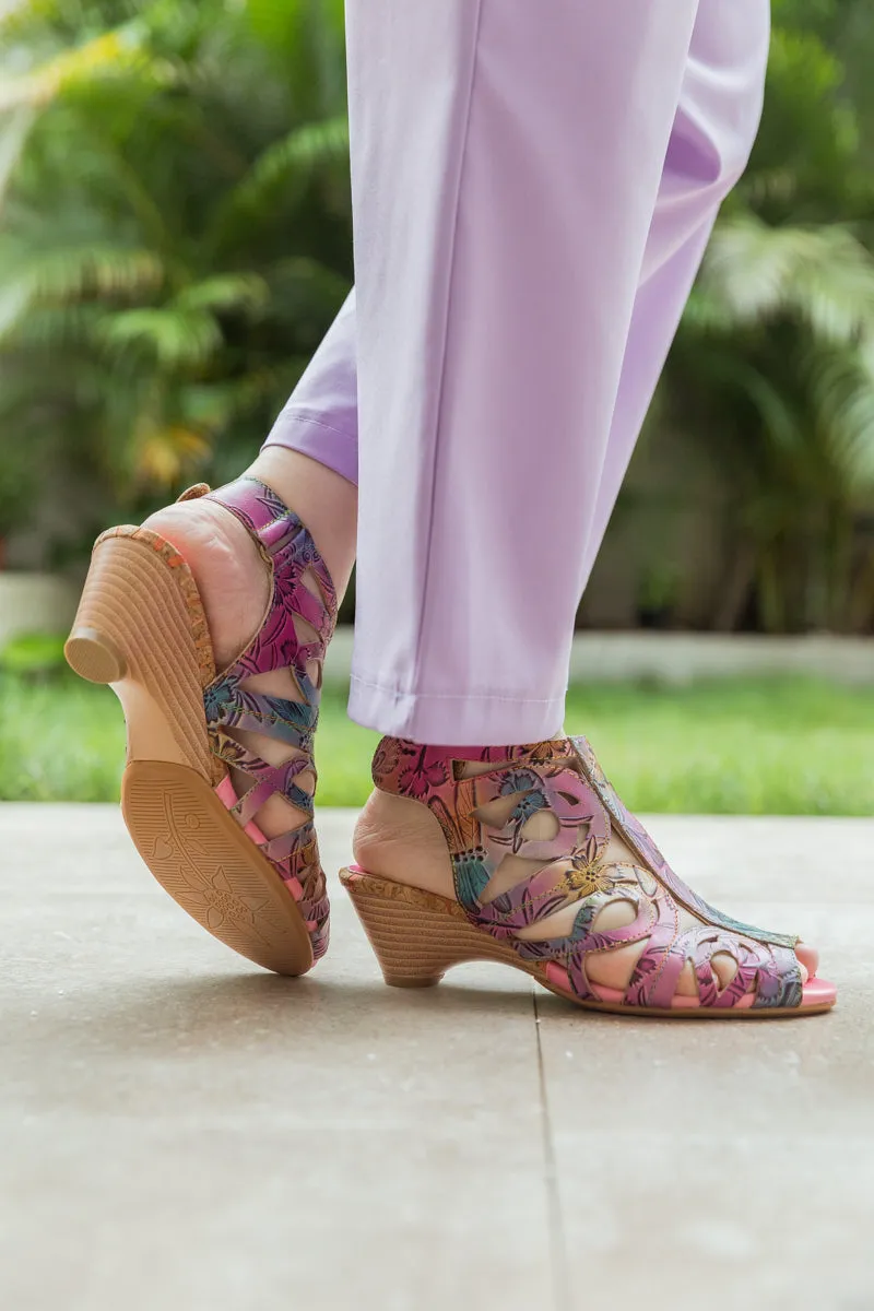 Genuine Leather Swirl Cut-Out Sandal