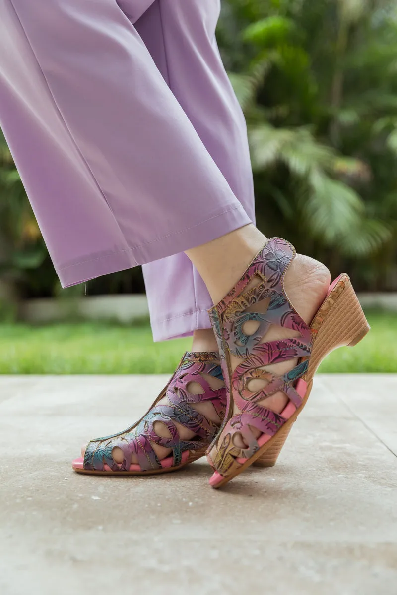 Genuine Leather Swirl Cut-Out Sandal