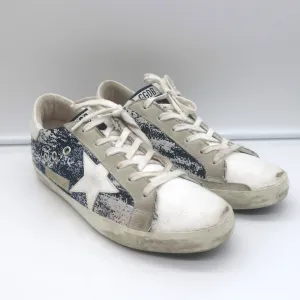 Golden Goose Superstar Jacquard Sneakers White Leather & Blue Knit Size 39