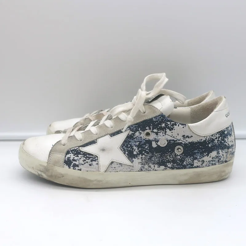 Golden Goose Superstar Jacquard Sneakers White Leather & Blue Knit Size 39