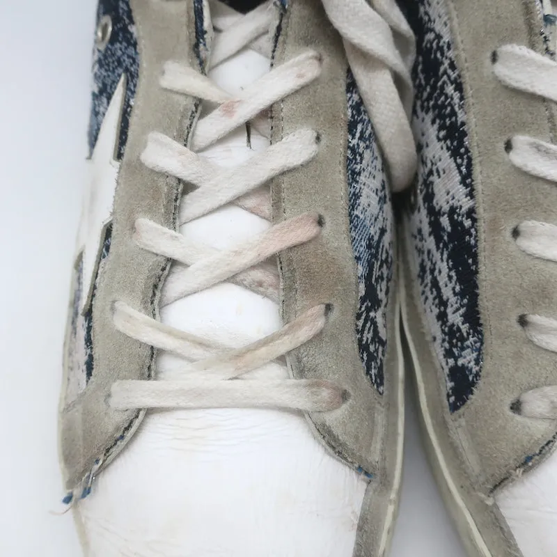 Golden Goose Superstar Jacquard Sneakers White Leather & Blue Knit Size 39
