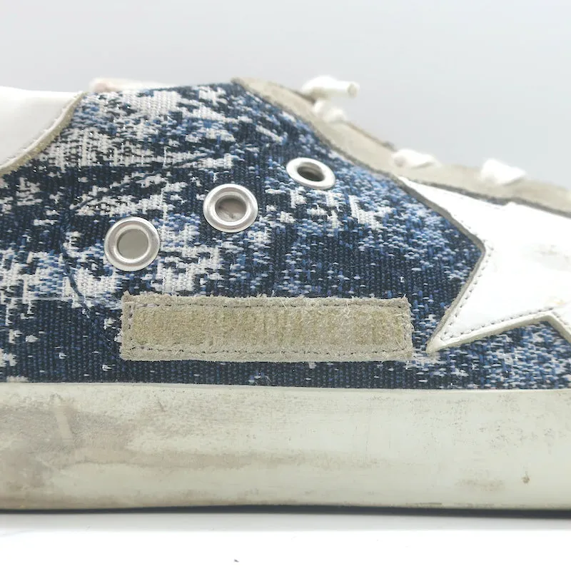 Golden Goose Superstar Jacquard Sneakers White Leather & Blue Knit Size 39
