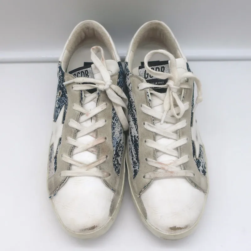 Golden Goose Superstar Jacquard Sneakers White Leather & Blue Knit Size 39