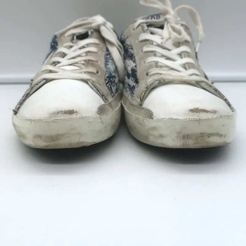 Golden Goose Superstar Jacquard Sneakers White Leather & Blue Knit Size 39