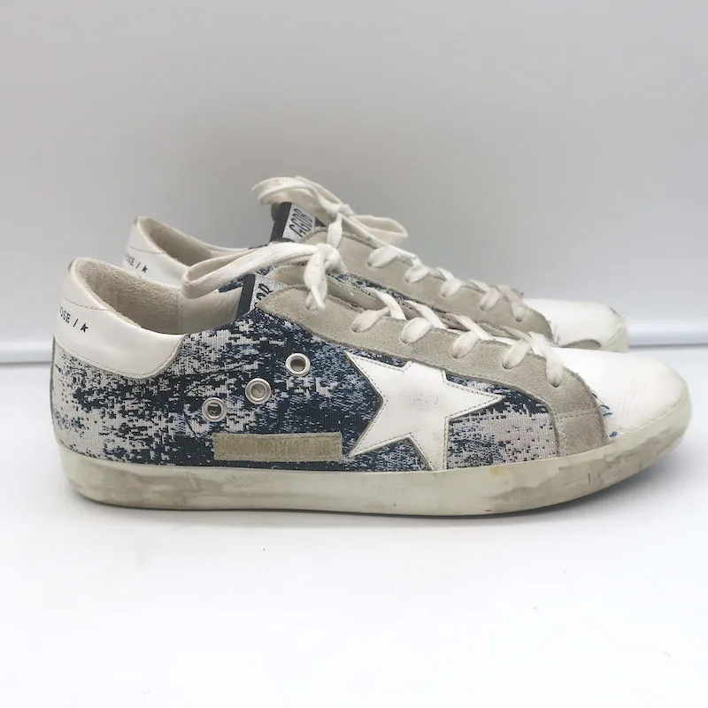 Golden Goose Superstar Jacquard Sneakers White Leather & Blue Knit Size 39