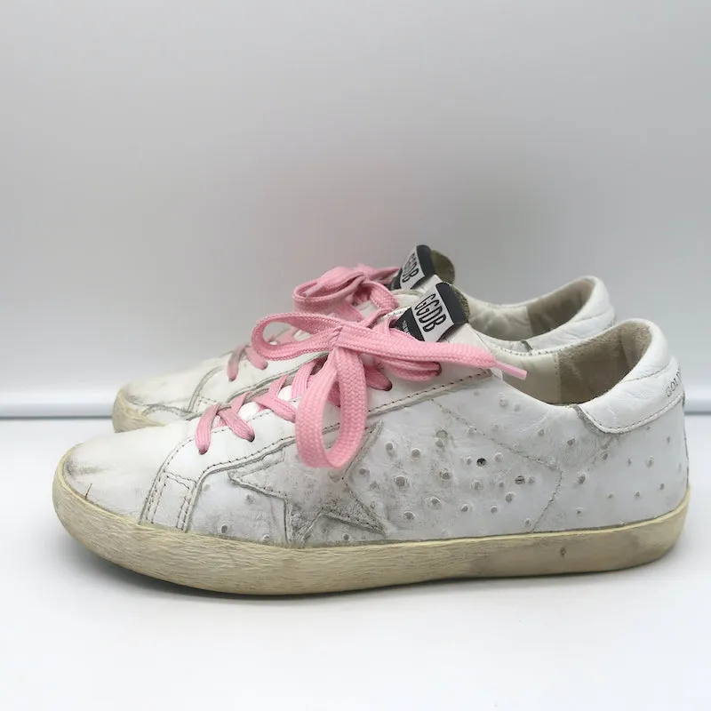 Golden Goose Superstar Sneakers White Ostrich-Embossed Leather Size 38