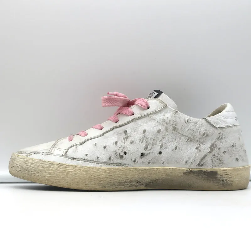 Golden Goose Superstar Sneakers White Ostrich-Embossed Leather Size 38