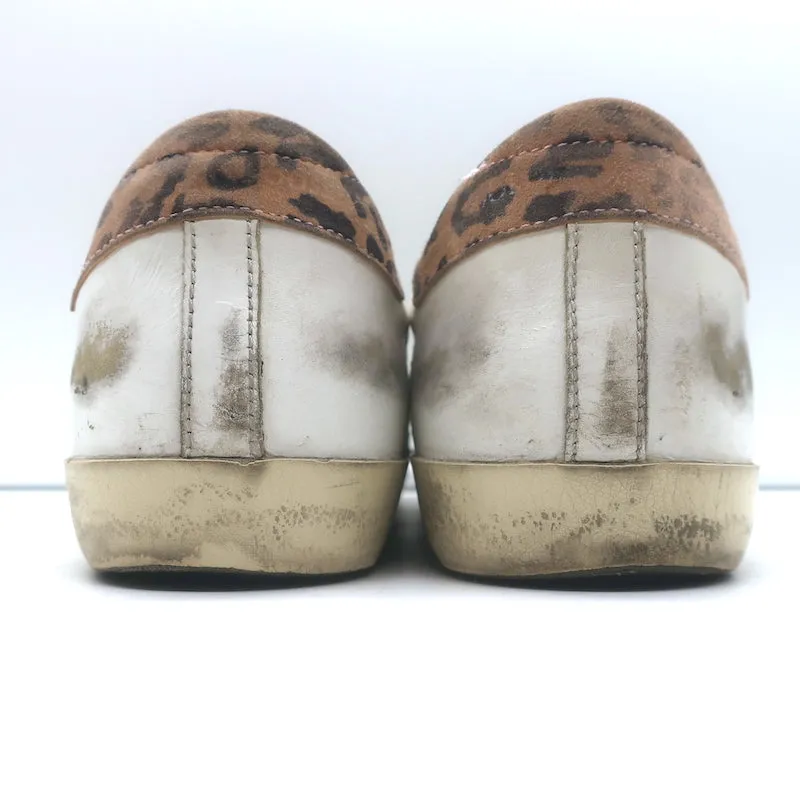Golden Goose Superstar Sneakers with Leopard Heel Tab White Leather Size 39