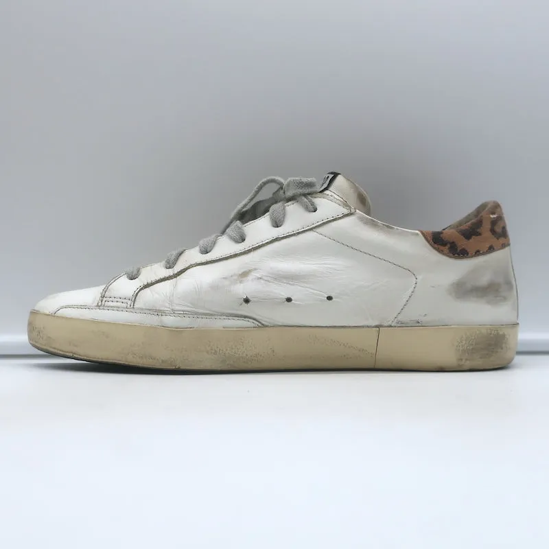 Golden Goose Superstar Sneakers with Leopard Heel Tab White Leather Size 39