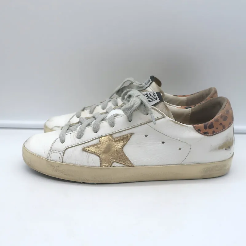 Golden Goose Superstar Sneakers with Leopard Heel Tab White Leather Size 39