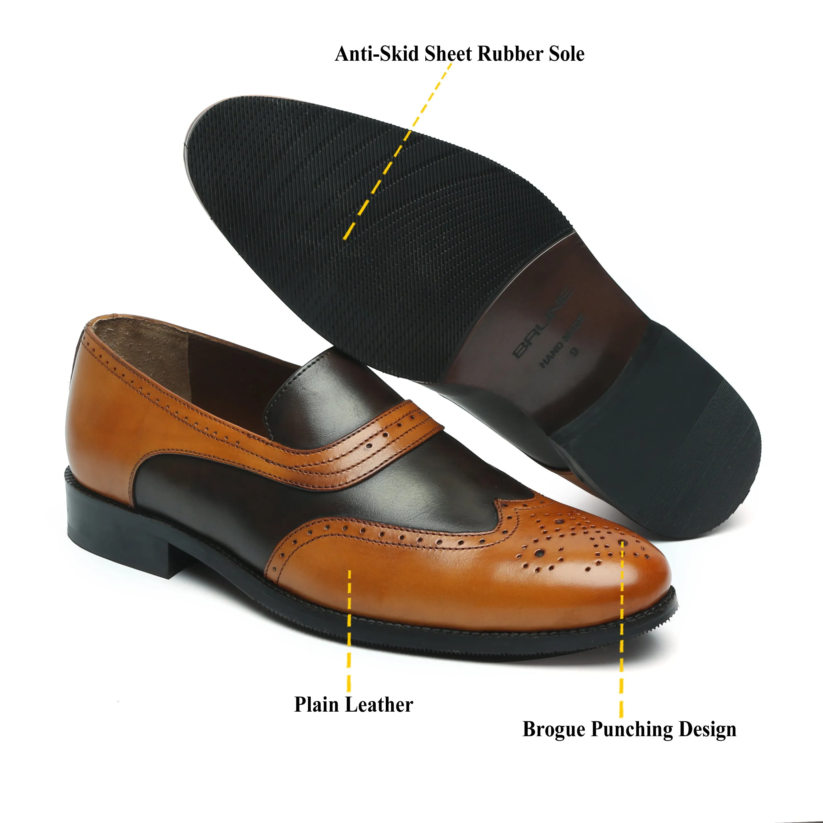 Green-Tan Leather Sassy Slip-On Shoes
