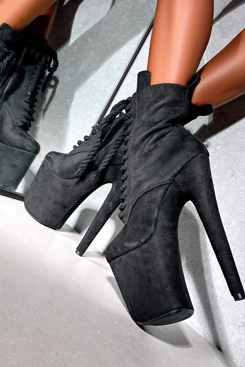 Hella Heels BabyDoll All Tied Up 8inch Boots - Black Rope