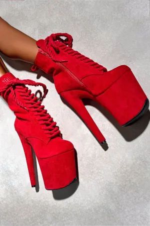 Hella Heels BabyDoll All Tied Up 8inch Boots - Red Rope