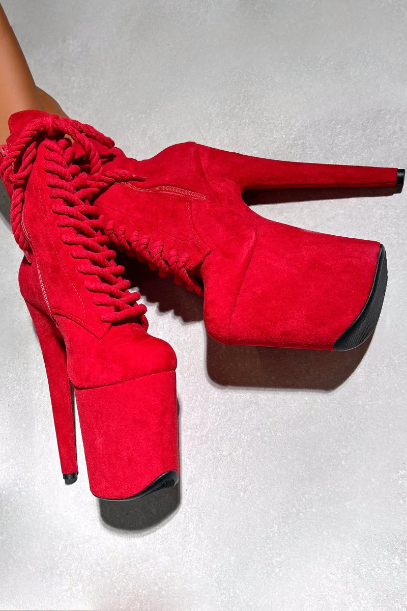 Hella Heels BabyDoll All Tied Up 8inch Boots - Red Rope