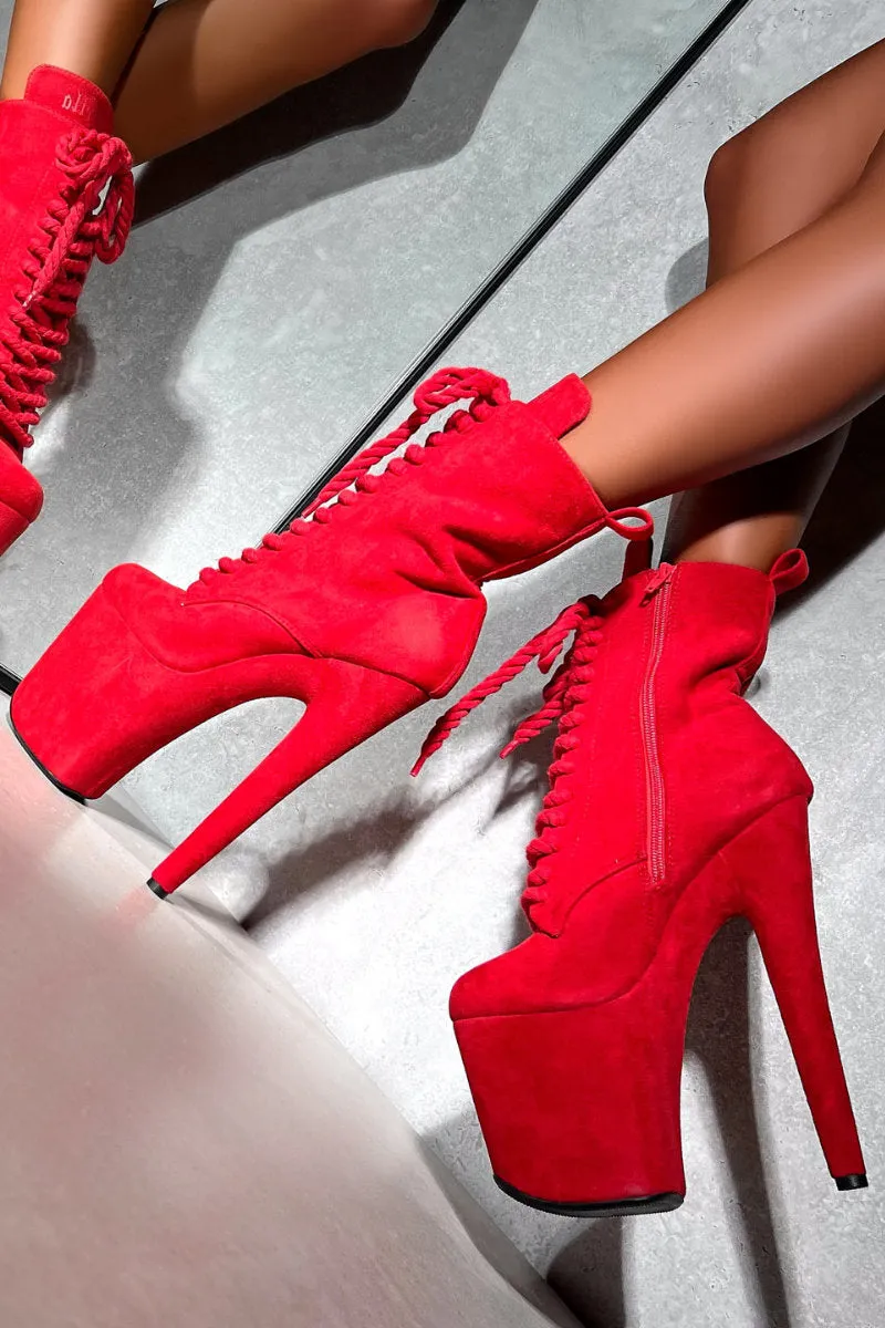 Hella Heels BabyDoll All Tied Up 8inch Boots - Red Rope