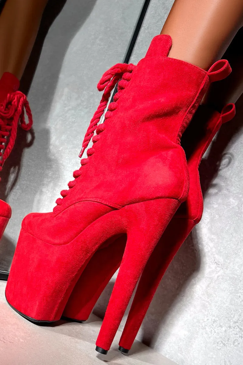 Hella Heels BabyDoll All Tied Up 8inch Boots - Red Rope