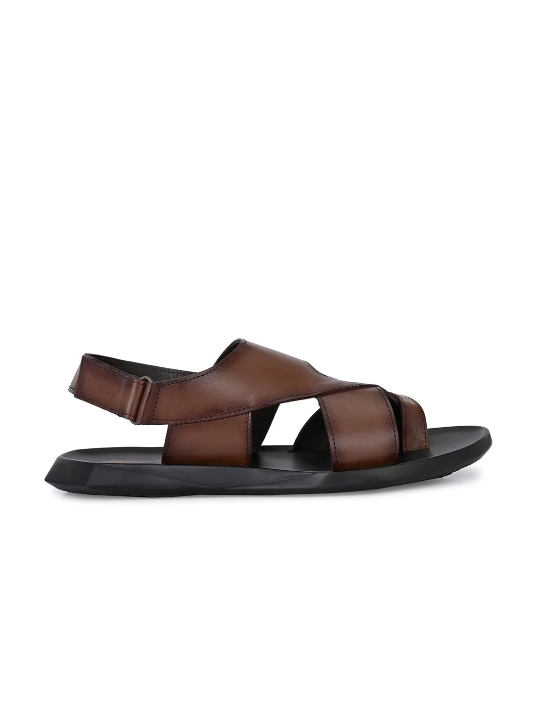 HITZ4802 Men's Brown Leather Velcro Sandals