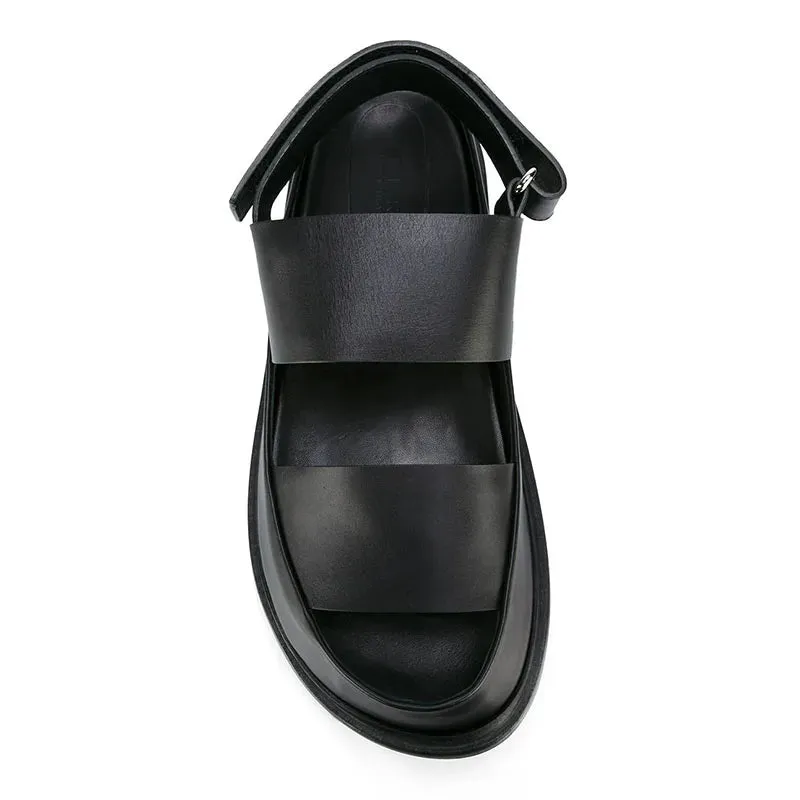 Italian Men's Mixed-Color Leather Gladiator Sandals with Thick Platform