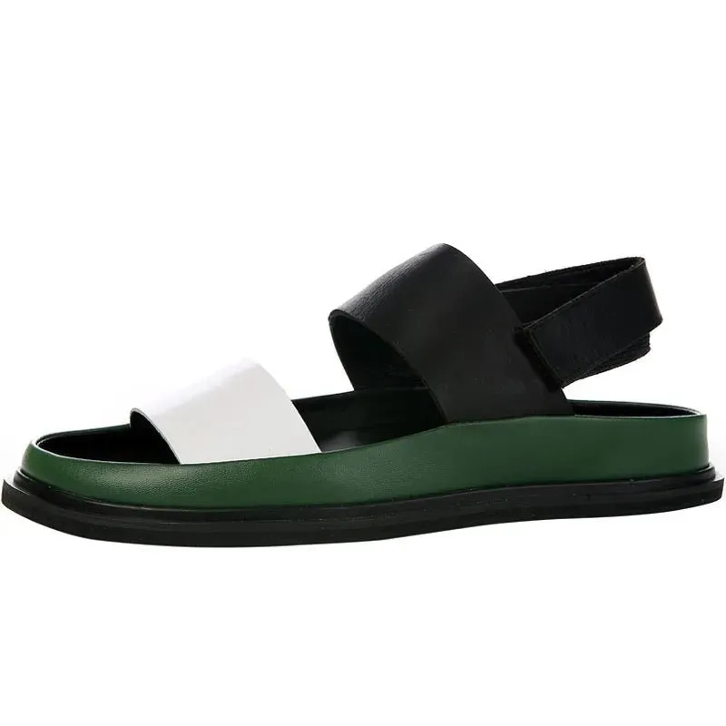 Italian Men's Mixed-Color Leather Gladiator Sandals with Thick Platform