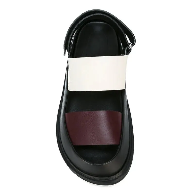 Italian Men's Mixed-Color Leather Gladiator Sandals with Thick Platform