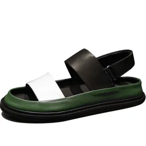 Italian Men's Mixed-Color Leather Gladiator Sandals with Thick Platform