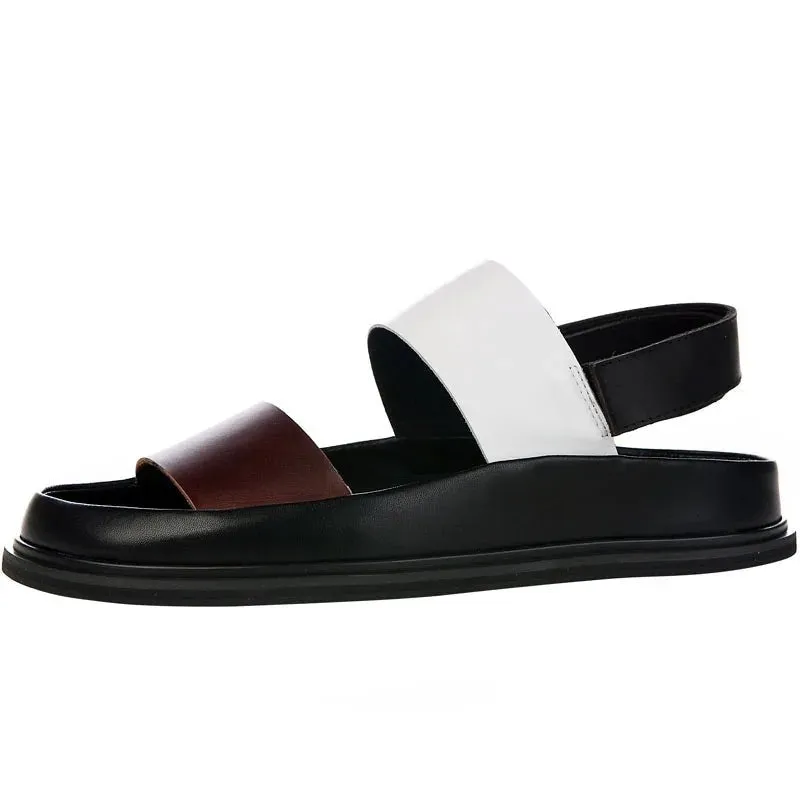 Italian Men's Mixed-Color Leather Gladiator Sandals with Thick Platform
