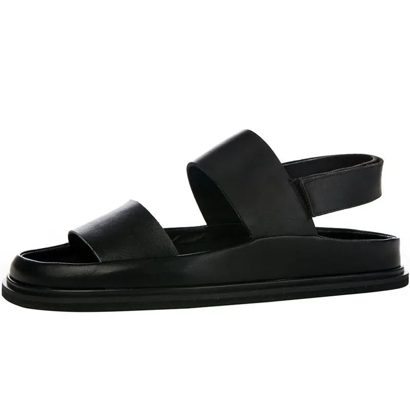 Italian Men's Mixed-Color Leather Gladiator Sandals with Thick Platform