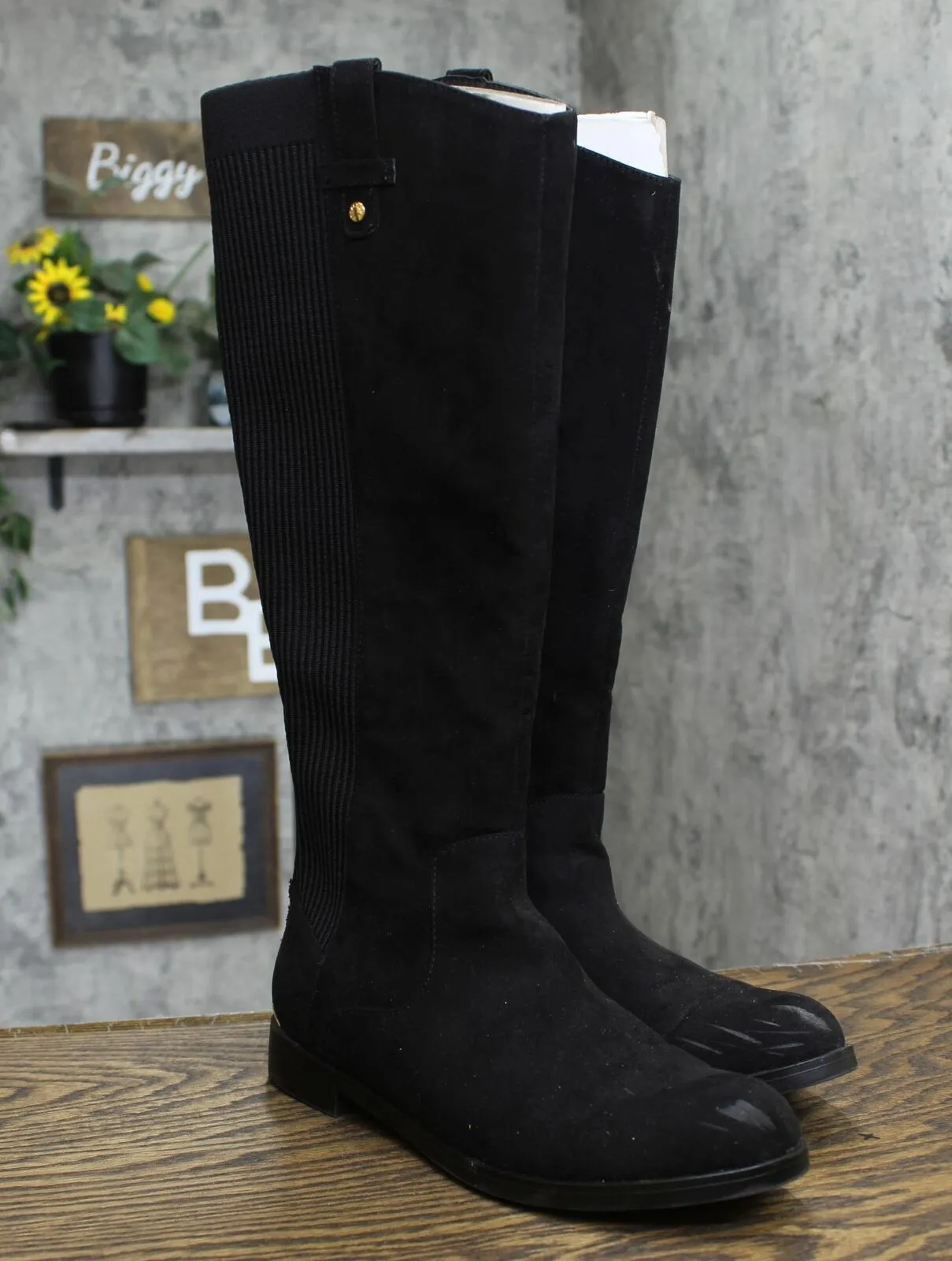 Kenneth Cole Wind Stretch Fashion Riding Boots with Stretch Back Black 7.5M