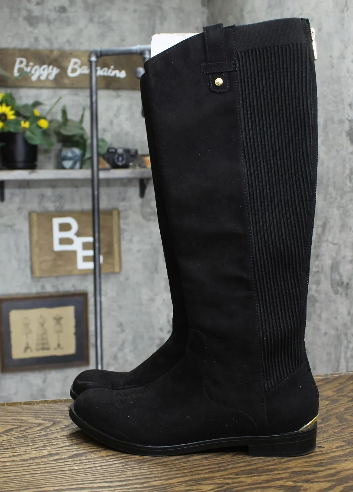 Kenneth Cole Wind Stretch Fashion Riding Boots with Stretch Back Black 7.5M