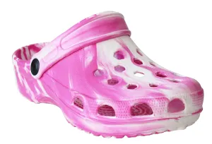 Kids Pink Clogs Lightweight EVA Breathable Girls Slip On Adjustable Garden Beach Pool Slides Sandals Pink White
