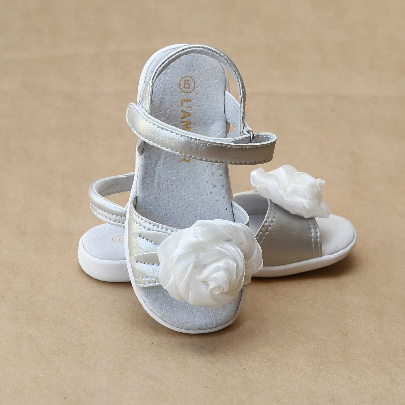 L'Amour Girls Satin Rose Sandal