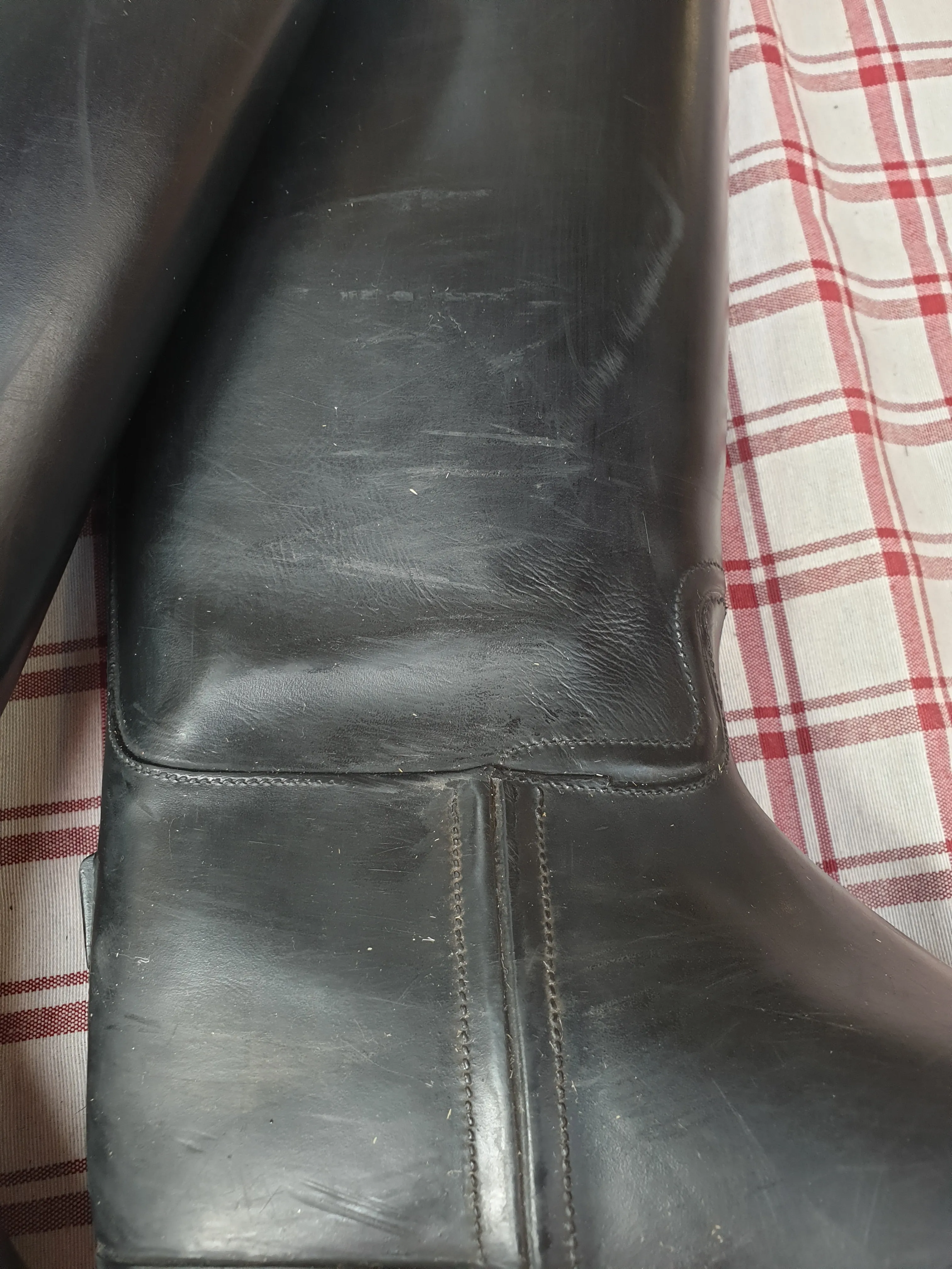 Long rubber riding boots, black, used, kids size 13
