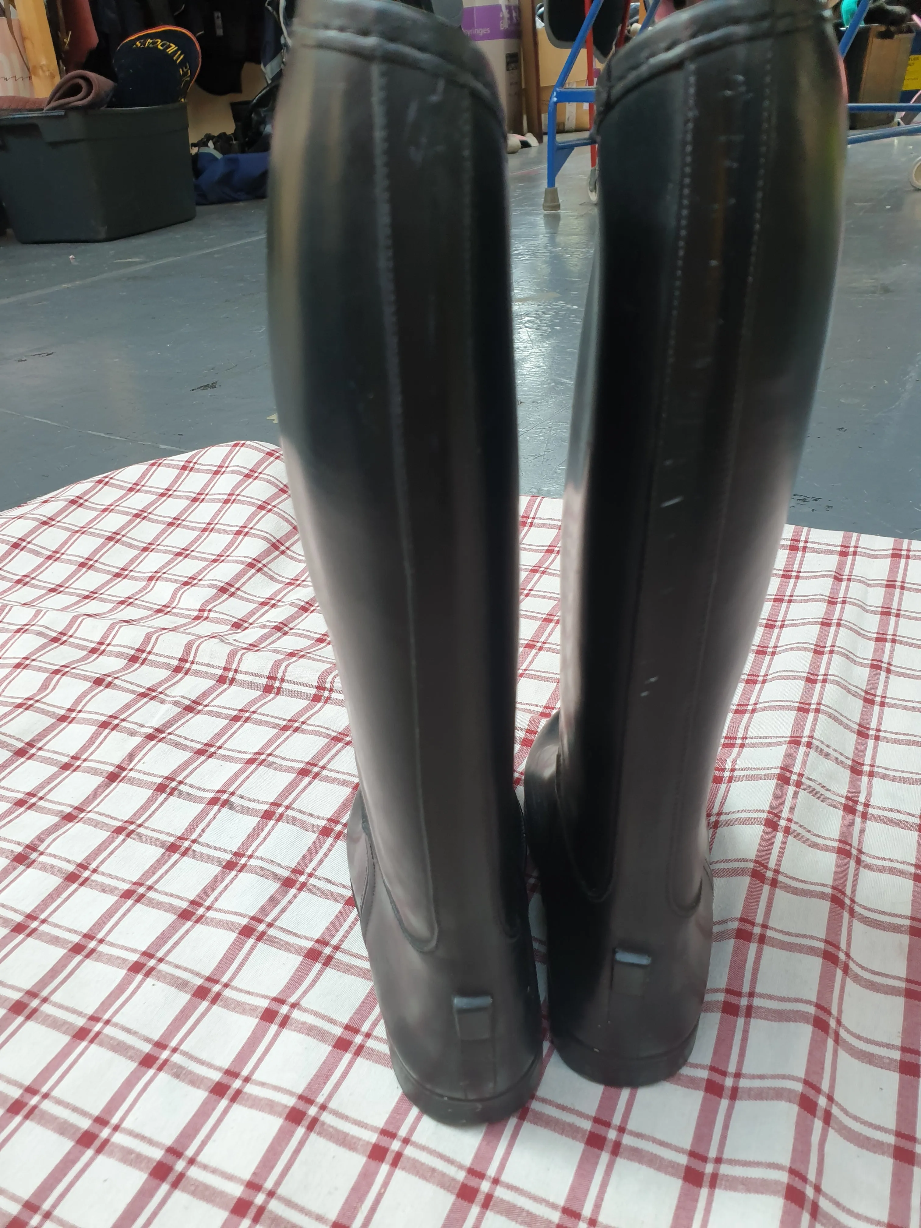 Long rubber riding boots, black, used, kids size 13