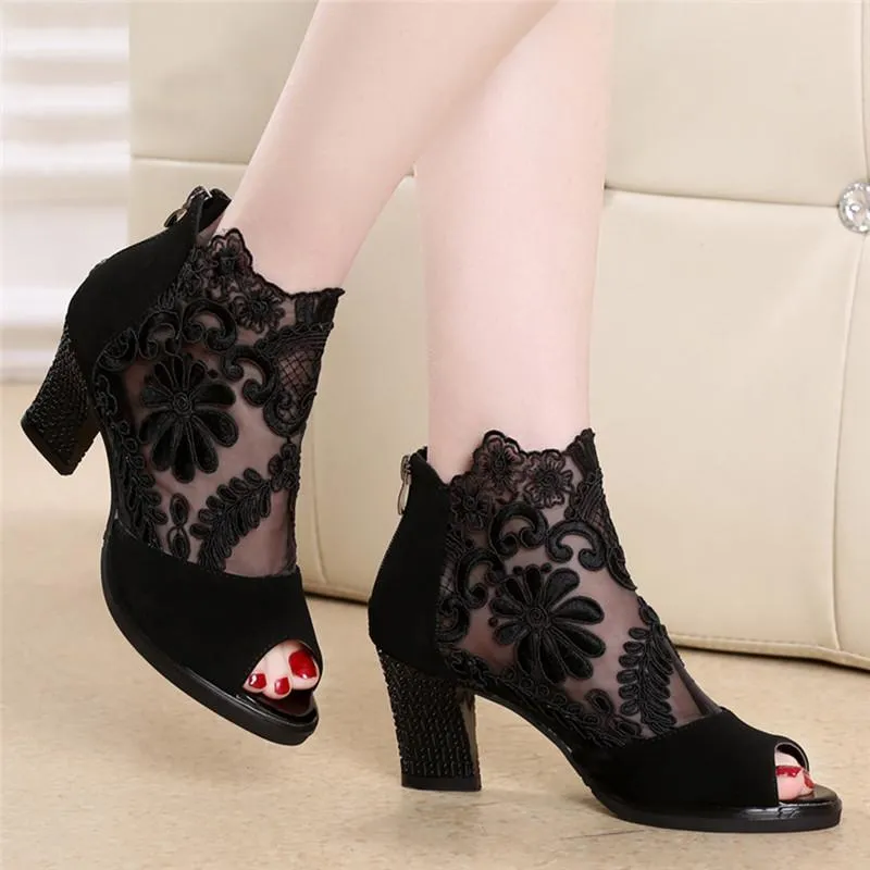 Lucyever Women Sandals Square High Heel  Shoes