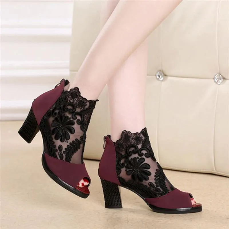 Lucyever Women Sandals Square High Heel  Shoes