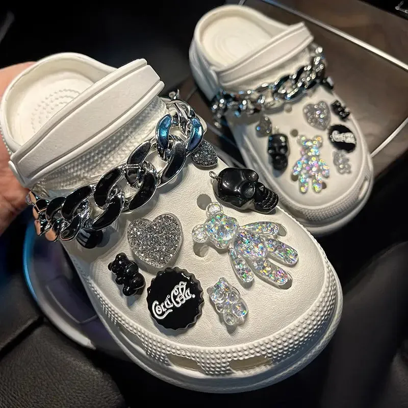Luxury DIY Croc Charms Fashion Quality Women Shoes Charms Designer for Crocs Golden Chain Clogs Shoe Buckle All-match Kids Gift