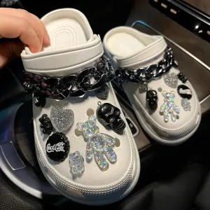 Luxury DIY Croc Charms Fashion Quality Women Shoes Charms Designer for Crocs Golden Chain Clogs Shoe Buckle All-match Kids Gift