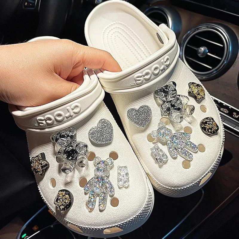 Luxury DIY Croc Charms Fashion Quality Women Shoes Charms Designer for Crocs Golden Chain Clogs Shoe Buckle All-match Kids Gift