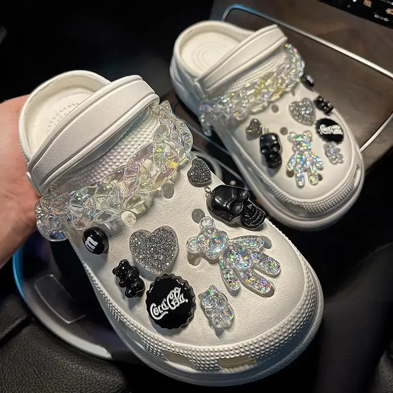 Luxury DIY Croc Charms Fashion Quality Women Shoes Charms Designer for Crocs Golden Chain Clogs Shoe Buckle All-match Kids Gift