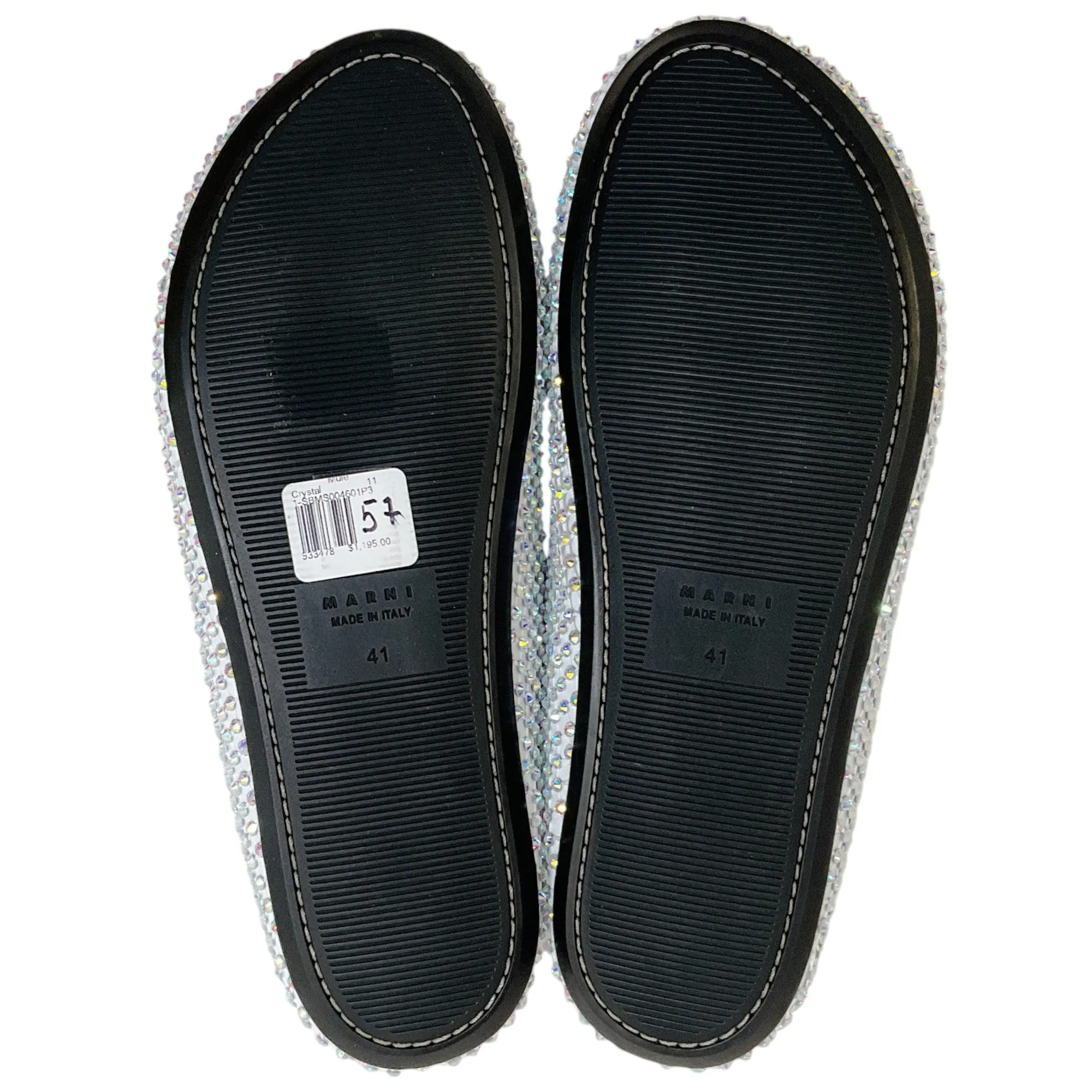 Marni White Leather Fussbett Clogs with Rhinestones
