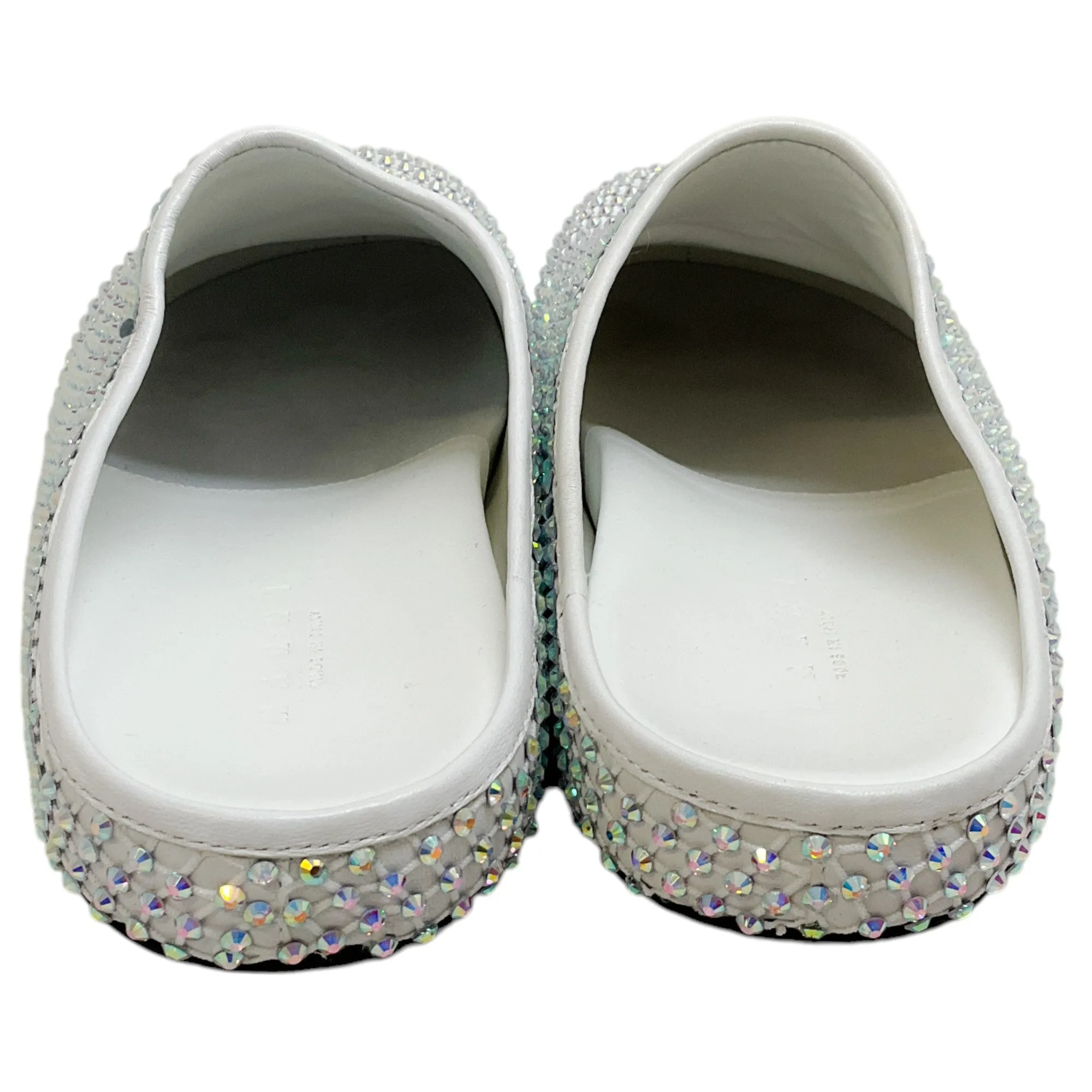 Marni White Leather Fussbett Clogs with Rhinestones