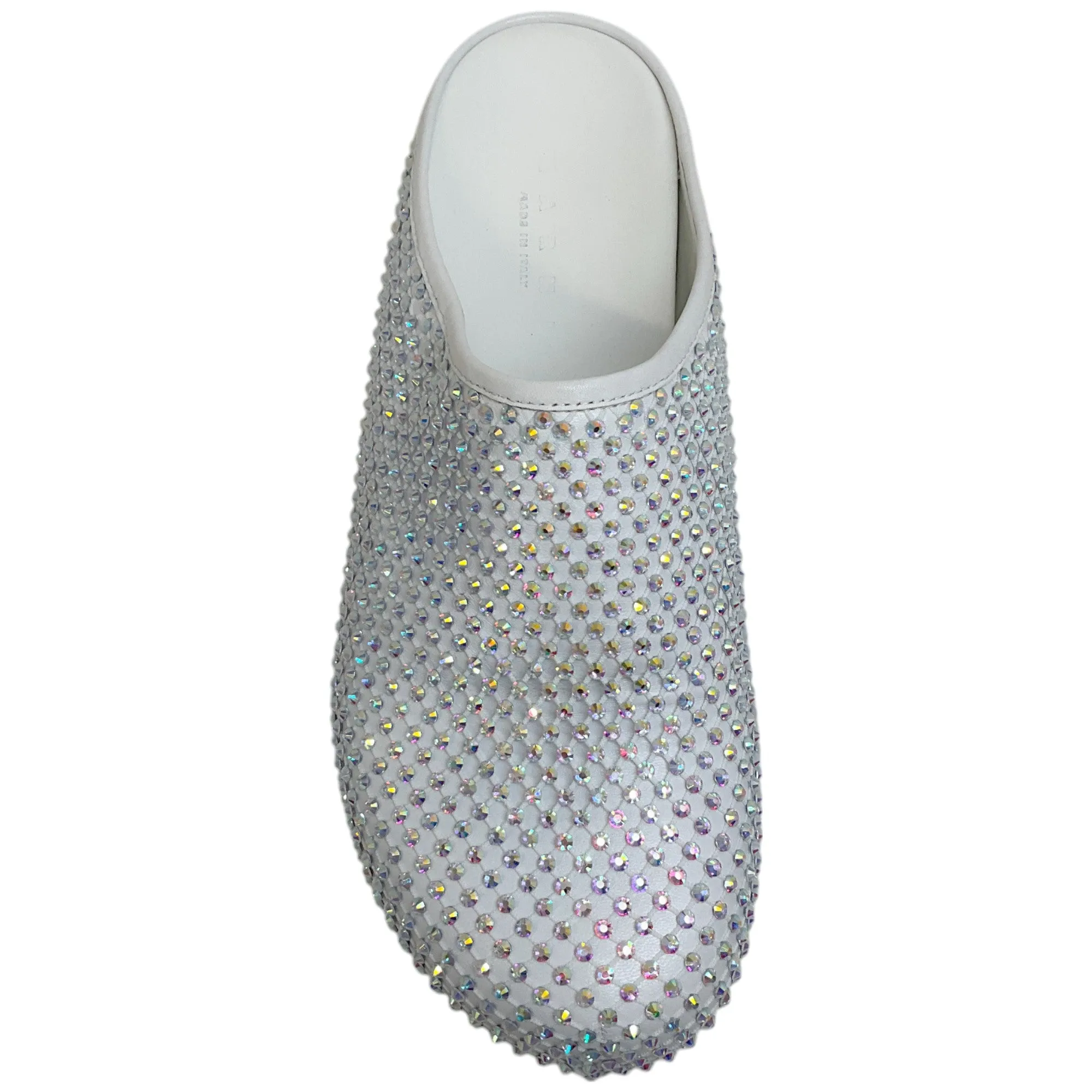 Marni White Leather Fussbett Clogs with Rhinestones